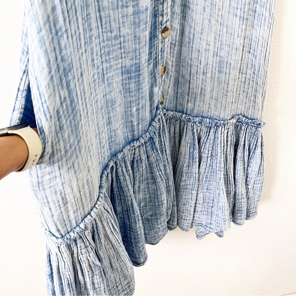 Free People Maya Blue Midi Shirt Dress Boho Oversized Button Down V-Neck - Picture 5 of 9